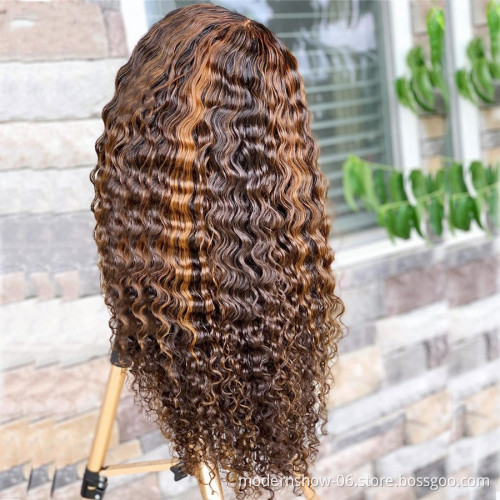 Brazilian Highlight Honey Blonde Pre-plucked Virgin Human Hair Deep Wave Lace Frontal Wigs For White and Black Women